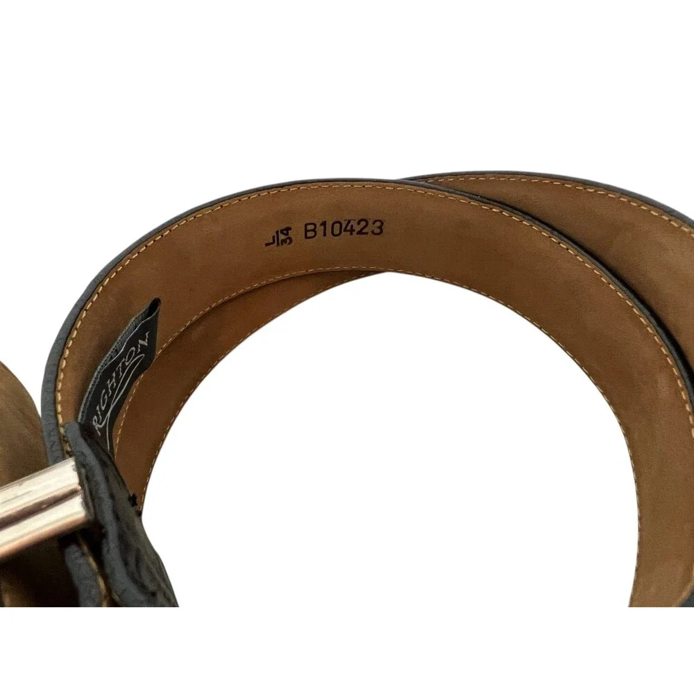 Brighton Womens Belt Black Croc Embossed Leather w Silver Barb Wire Buckle L 34